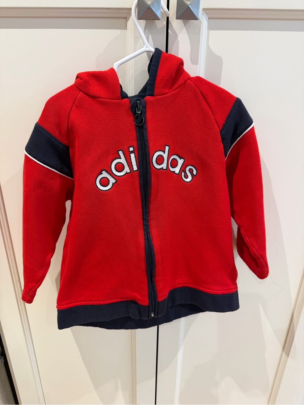 adidas 3t Kids Red Hooded Zip-Up Jacket